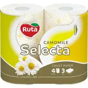 Папір туалетний Ruta Selecta аромат ромашки 3-шаровий білий 4 шт