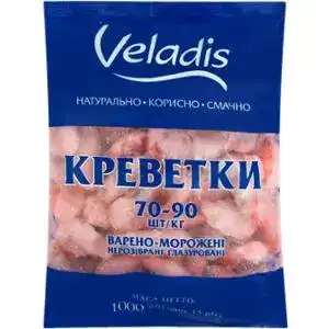 Креветки Veladis нерозібрані глазуровані варено-морожені 1 кг