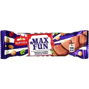 Батончик Корона Max Fun шоколадный с мармеладом, печеньем и карамелью 38 г