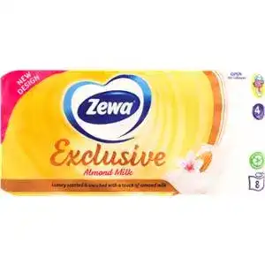 Папір туалетний Zewa Exclusive Мигдальне молочко 4-шаровий білий 8 шт