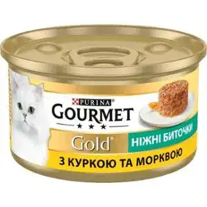 Вологий корм Gourmet Gold Ніжні биточки для дорослих котів з куркою та морковою 85 г