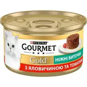 Вологий корм Gourmet Gold Ніжні биточки для дорослих котів з яловичиною та томатами 85 г