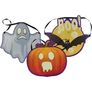 Украшение декоративное картонное Хэллоуин с сияющими элементами (тыква, призрак, летучие мыши) в ассортименте