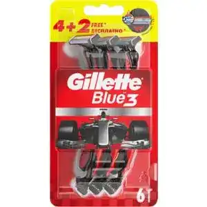 Одноразові станки для гоління чоловічі Gillette Blue 3 Red Nitro 6 шт