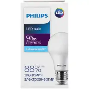 Лампа світлодіодна LED 9W E27 6500K Philips 1шт