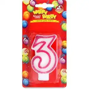 Свеча-цифра для торта глазурованная №P52-618/3 Happy Party Помічниця 1шт