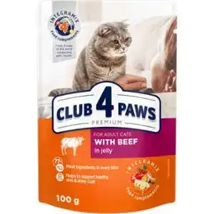 Корм для котів Клуб 4 Лапи Premium вологий з яловичиною в желе 100 г