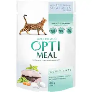 Вологий корм для кішок Optimeal з тріскою і овочами в желе 85 г