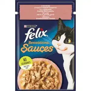 Корм для котів Felix Sauces Sensations з лососем в соусі зі смаком креветок 85 г