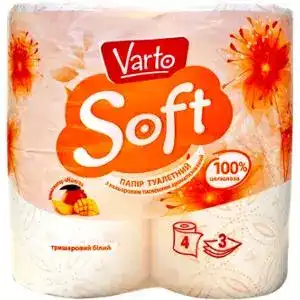 Папір туалетний Varto Soft тришаровий білий з кольоровим тисненням ароматизований 4 шт.