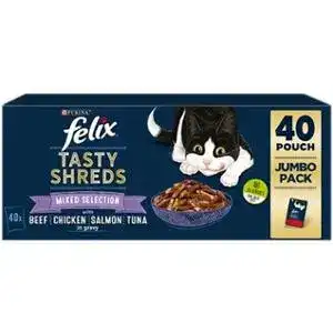 Корм для котів Felix Tasty Shreds з тунцем та лососем у підливі 4x80 г