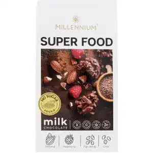 Цукерки Millennium Super Food шоколадні молочні з мигдалем, малиною, льоном та чіа 80 г