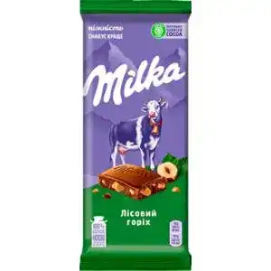 Шоколад Milka молочний з подрібненим лісовим горіхом 100 г