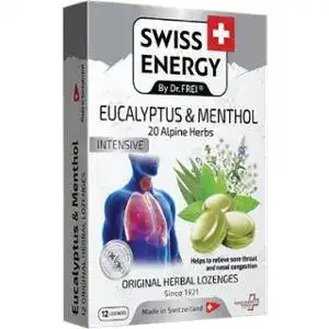 Льодяники для горла Swiss Energy Alpine Herbs эвкаліпт і ментол 20 шт.