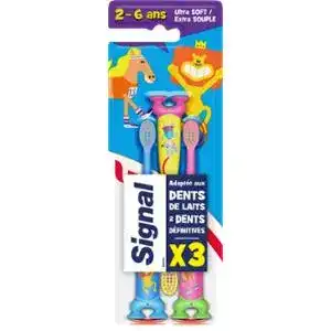 Набір зубних щіток Signal для дітей 2-6 років (жовта+рожева+блакитна) 3 шт