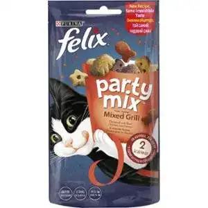 Ласощі Felix Party Mix Гриль Мікс для дорослих котів зі смаком курки, яловичини та лосося 60 г