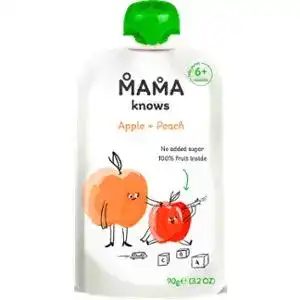 Пюре Mama knows з яблук і персиків без цукру для дітей від 6-ти місяців 90 г