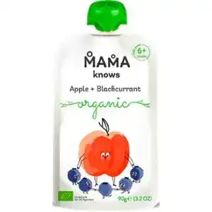 Пюре Mama knows Organic з яблук та чорної смородини для дітей від 6-ти місяців 90 г
