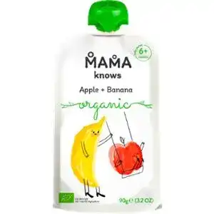 Пюре Mama knows Organic з яблук і бананів для дітей від 6-ти місяців 90 г