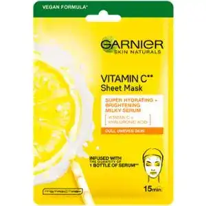 Маска Garnier Skin Naturals тканинна з вітаміном С для тьмяного тону шкіри обличчя 28 г