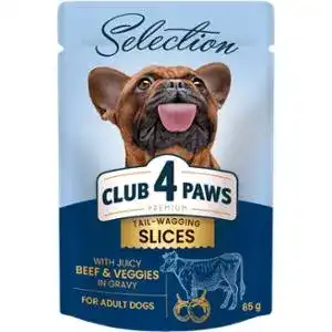 Корм вологий Club 4 Paws Premium Selection з яловичиною та овочами в соусі для дорослих собак малих порід 85 г