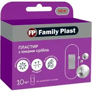 Пластир медичний Family Plast на шовковій основі з іонами срібла 25х72 мм №10