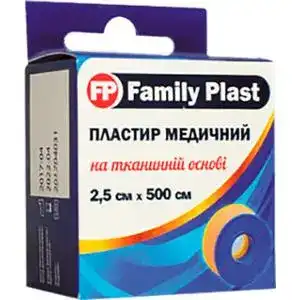 Пластир медичнийний Family Plast на тканинній основі в котушці 2,5х500 см