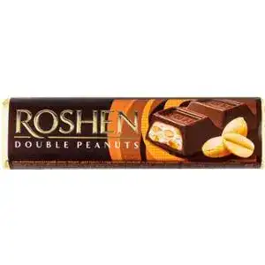 Батончик Roshen Double peanuts молочно-шоколадний з подрібненим арахісом та арахісовим кремом 39г