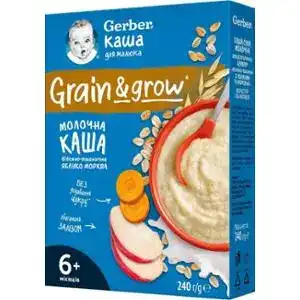 Каша молочна Gerber Grain&grow вівсяно-пшенична Яблуко та морква для дітей від 6-ти місяців 240г