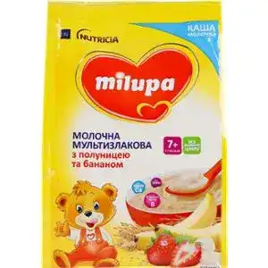 Каша молочна Milupa мультизлакова з полуницею та бананом 210 г