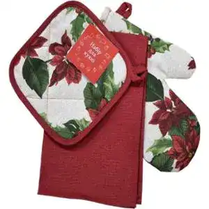 Набір Прованс рукавичка, прихватка та рушник happy Holidays на сірому