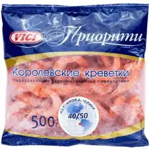 Креветки Vici Королівськи в панцирі варено-морожені 40/50 40% глазурі 500 г