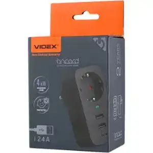 Сетевой адаптер Videx ONCORD 1п 2.4A 2USB+Type-C с заземлением Black