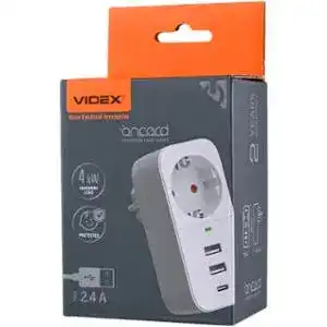 Мережевий адаптер Videx ONCORD 1п 2.4A 2USB+Type-C з заземленням White