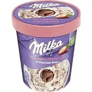 Морозиво Milka полуничний чізкейк з шоколадною сердинкою 338 г