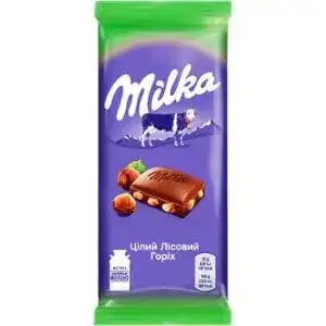 Шоколад Milka молочний з цільним лісовим горіхом 90 г