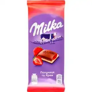 Шоколад Milka молочный с начинкой клубника и крем 90 г